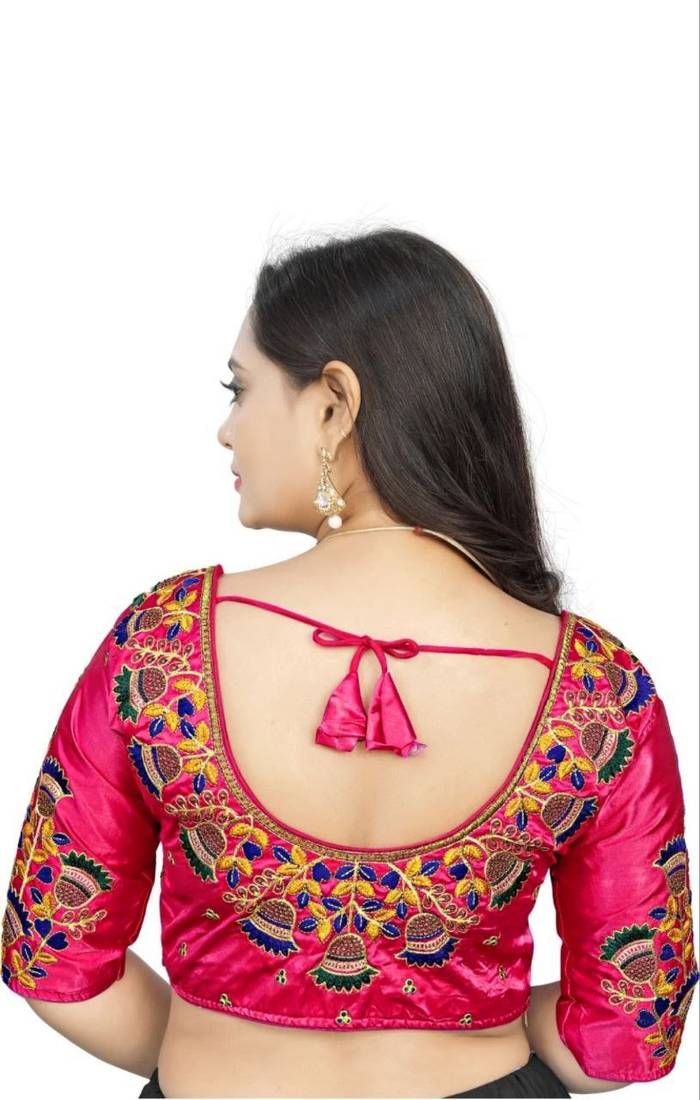 Pink Satin Half Sleeve Readymade Blouse