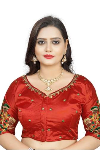 Red Satin Half Sleeve Readymade Blouse