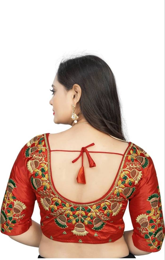 Red Satin Half Sleeve Readymade Blouse