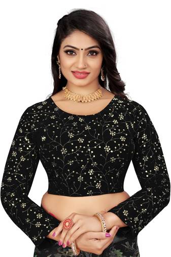Black Velvet Embroidered Blouse with Full Sleeves