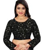 Black Velvet Embroidered Blouse with Full Sleeves
