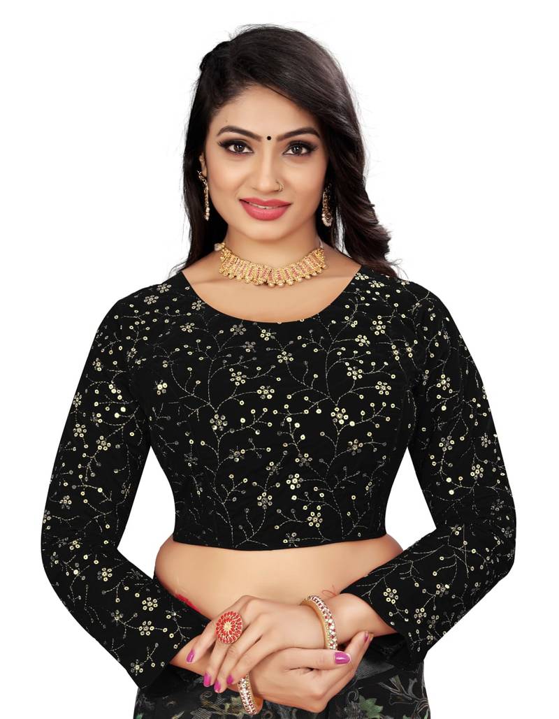 Black Velvet Embroidered Blouse with Full Sleeves