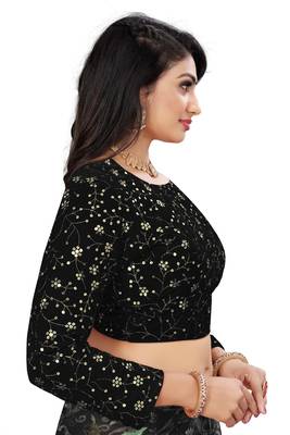Black Velvet Embroidered Blouse with Full Sleeves 3