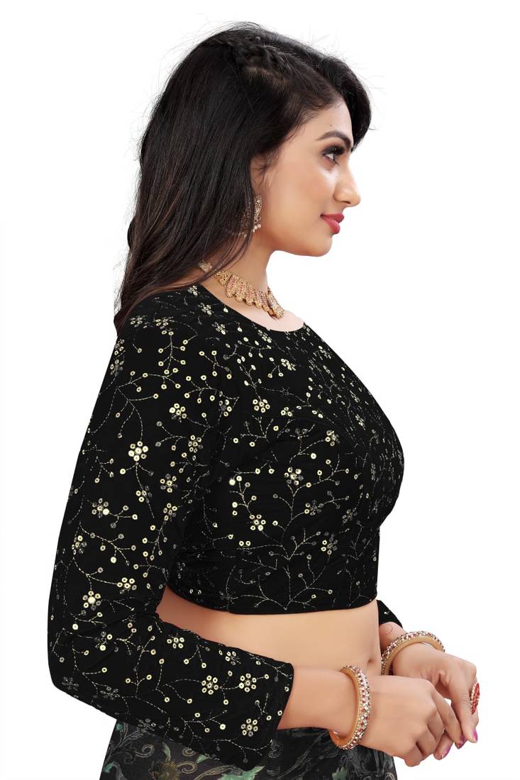 Black Velvet Embroidered Blouse with Full Sleeves
