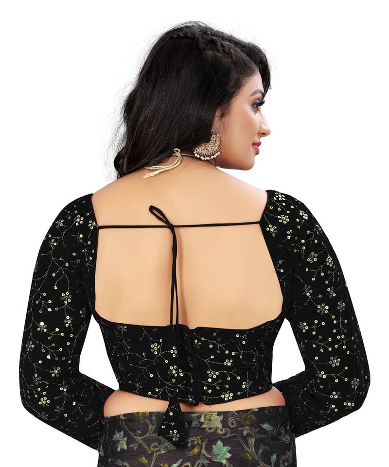 Black Velvet Embroidered Blouse with Full Sleeves