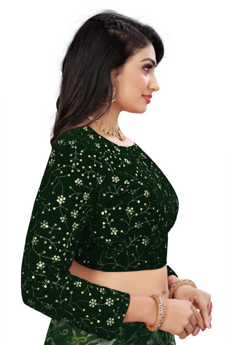 Green Velvet Embroidered Blouse with Full Sleeves