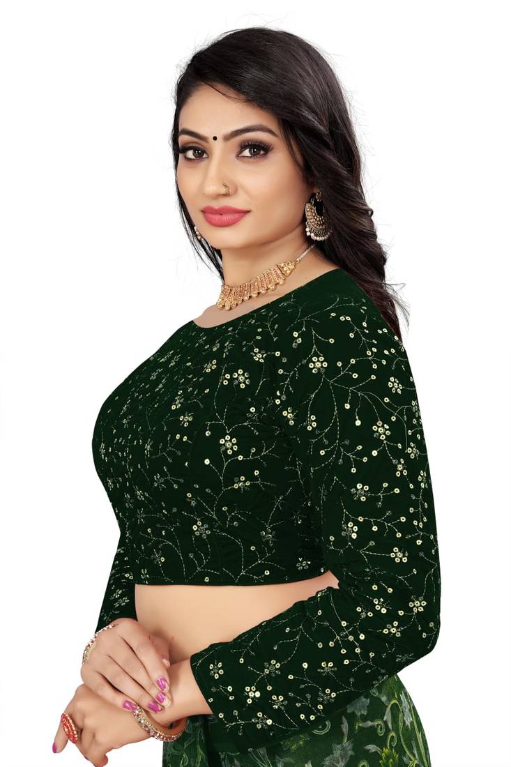 Green Velvet Embroidered Blouse with Full Sleeves