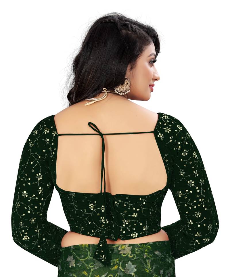 Green Velvet Embroidered Blouse with Full Sleeves