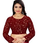 Maroon Velvet Floral Embroidered Readymade Blouse