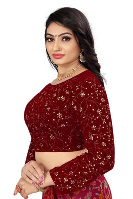 Maroon Velvet Floral Embroidered Readymade Blouse 3
