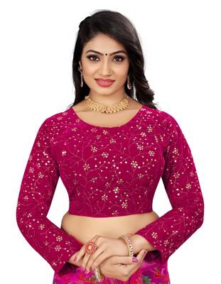 Pink Velvet Embroidered Readymade Blouse 1