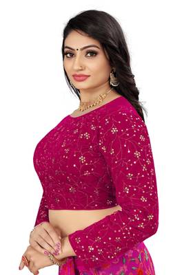 Pink Velvet Embroidered Readymade Blouse 4