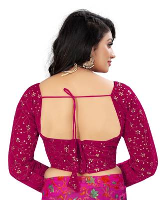 Pink Velvet Embroidered Readymade Blouse 5