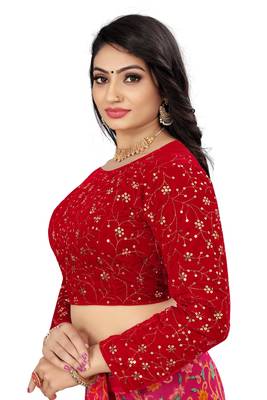 Red Velvet Embroidered Blouse with Full Sleeves 4