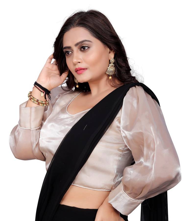 Beige Soft Organza Zimichoo Blouse with Back Hook Closure