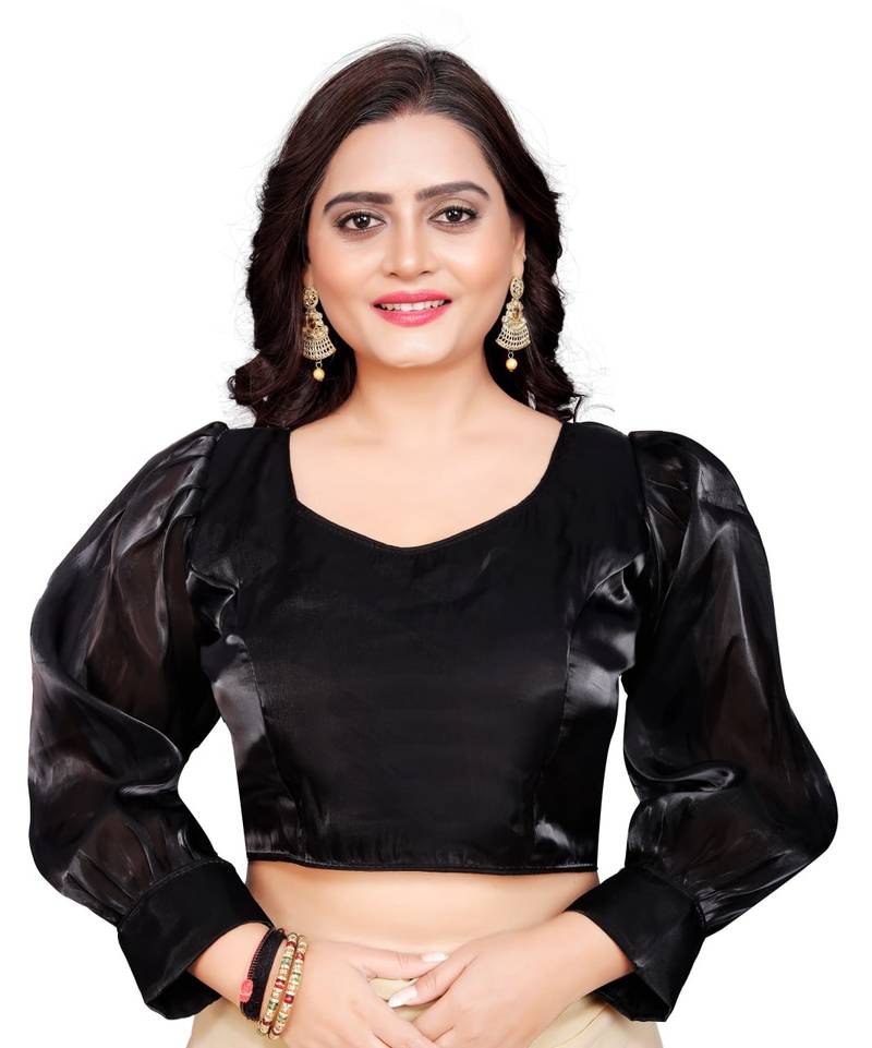 Black Soft Organza Zimichoo Blouse with Back Hook Closure