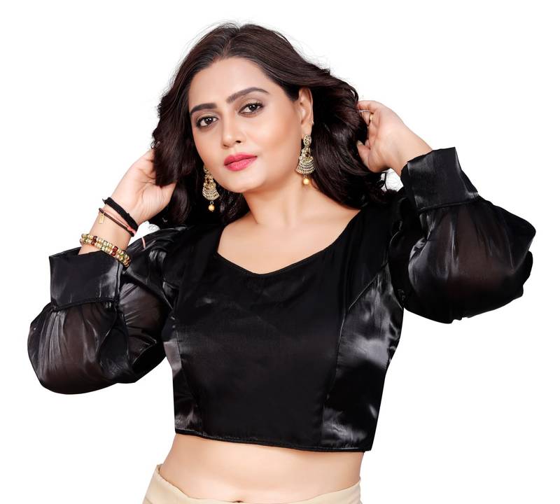 Black Soft Organza Zimichoo Blouse with Back Hook Closure