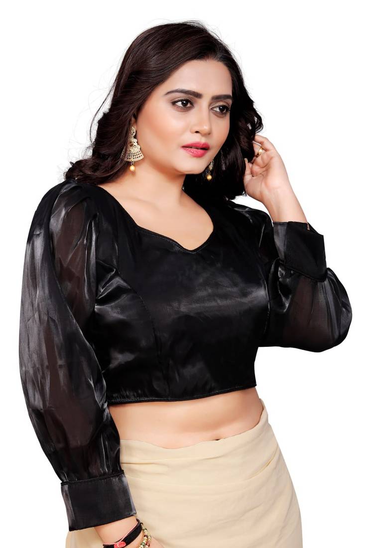 Black Soft Organza Zimichoo Blouse with Back Hook Closure