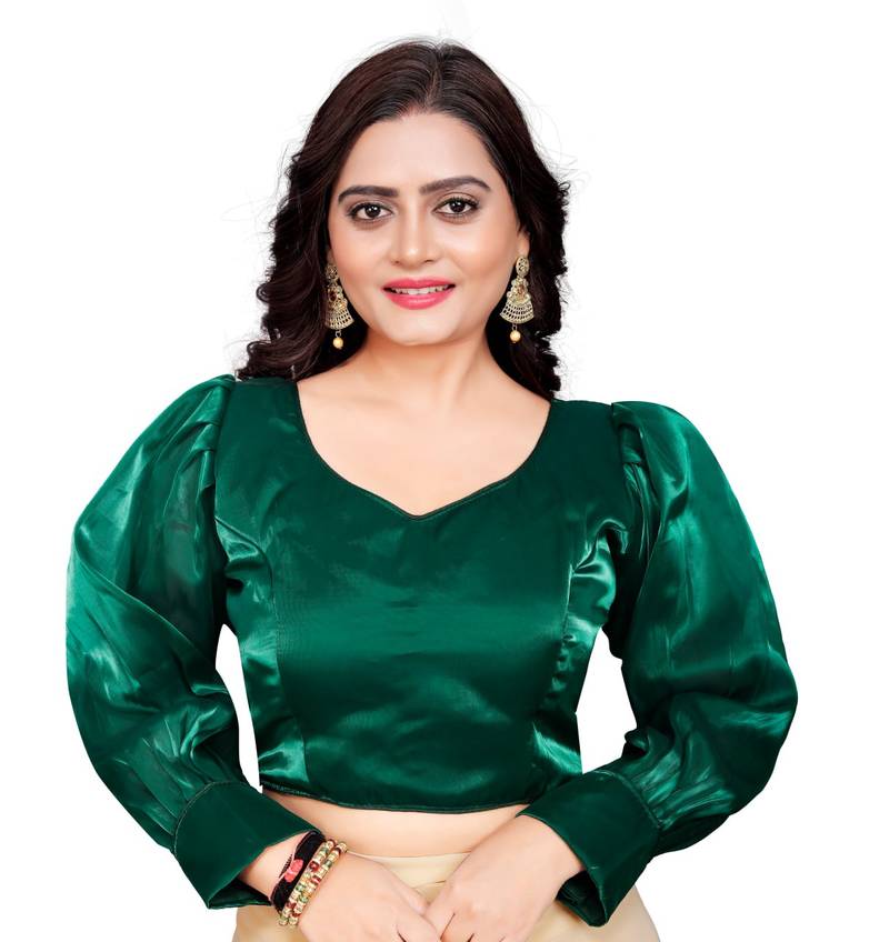 Green Soft Organza Zimichoo Blouse with Back Hook Closure