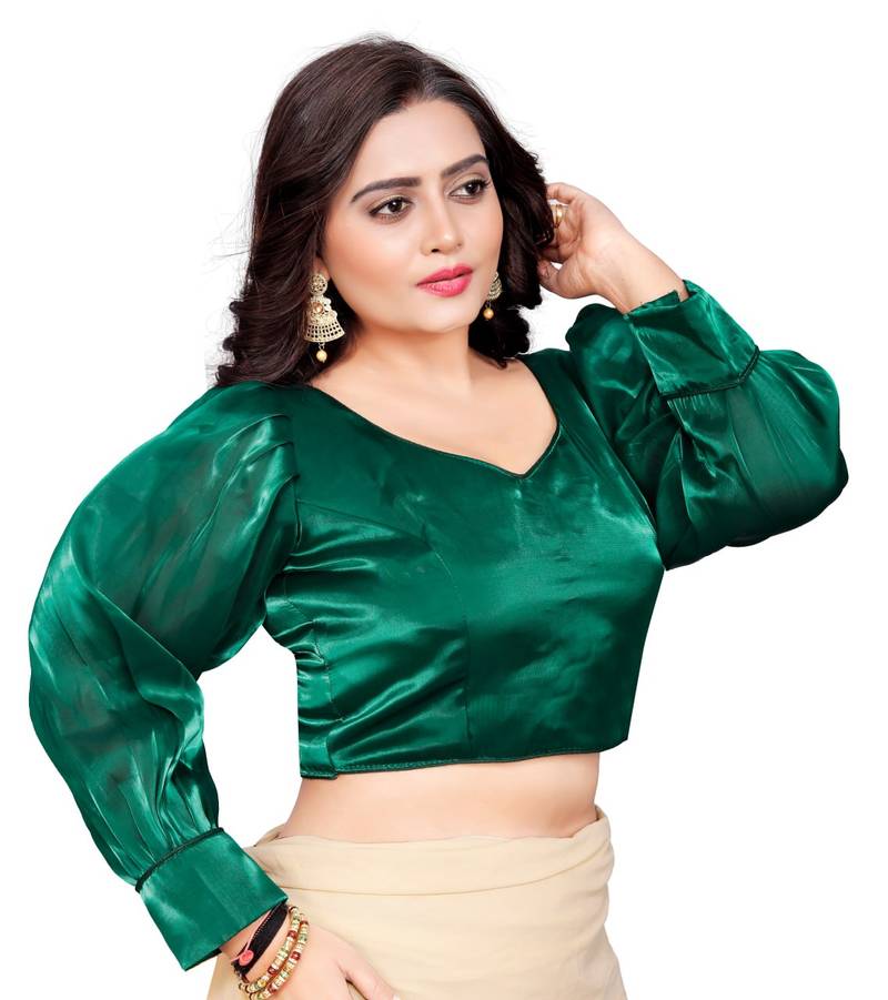 Green Soft Organza Zimichoo Blouse with Back Hook Closure