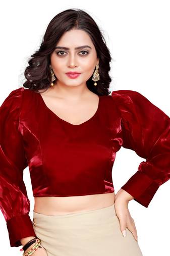 Maroon Soft Organza Zimichoo Blouse with Back Hook Closure