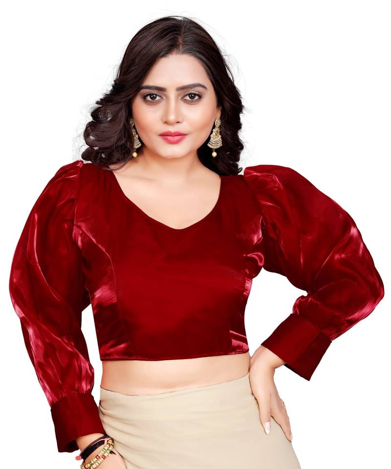 Maroon Soft Organza Zimichoo Blouse with Back Hook Closure