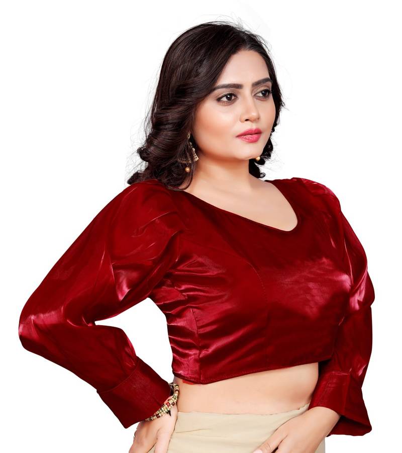 Maroon Soft Organza Zimichoo Blouse with Back Hook Closure