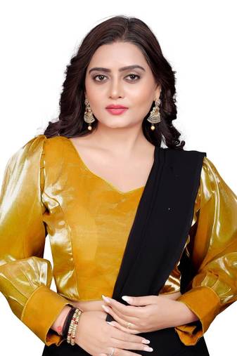 Mustard Soft Organza Zimichoo Blouse with Back Hook Closure