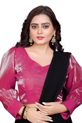 Pink Soft Organza Zimichoo Blouse with Back Hook Closure