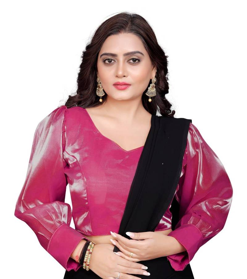 Pink Soft Organza Zimichoo Blouse with Back Hook Closure