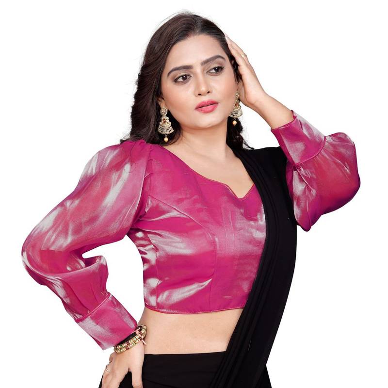 Pink Soft Organza Zimichoo Blouse with Back Hook Closure