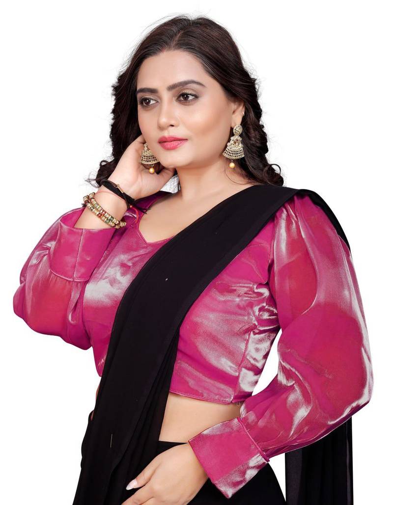 Pink Soft Organza Zimichoo Blouse with Back Hook Closure