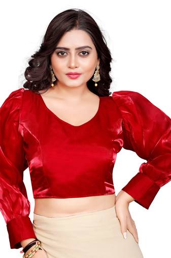 Red Soft Organza Zimichoo Blouse with Back Hook Closure