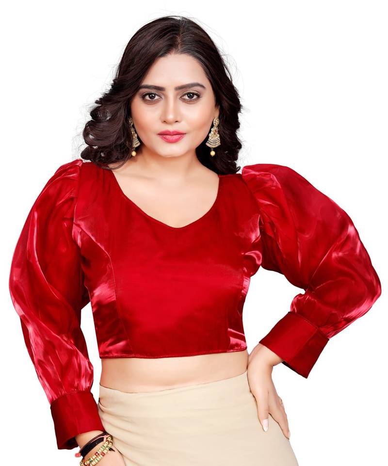 Red Soft Organza Zimichoo Blouse with Back Hook Closure