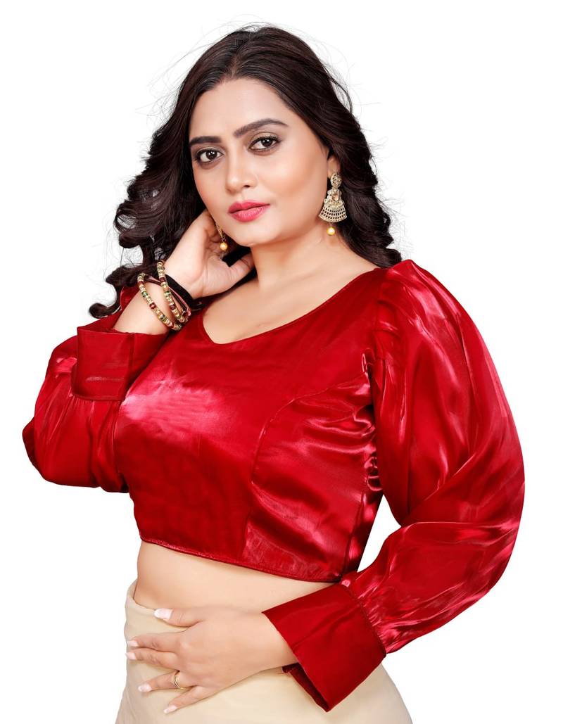 Red Soft Organza Zimichoo Blouse with Back Hook Closure