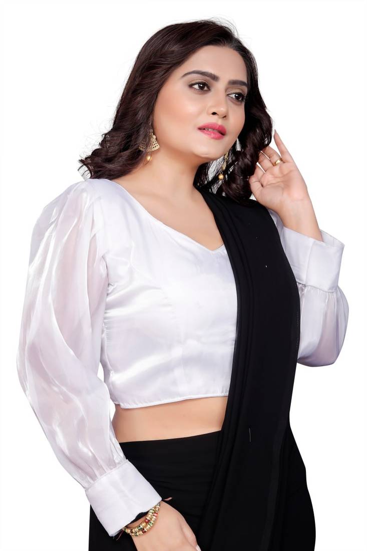 White Soft Organza Zimichoo Blouse with Back Hook Closure