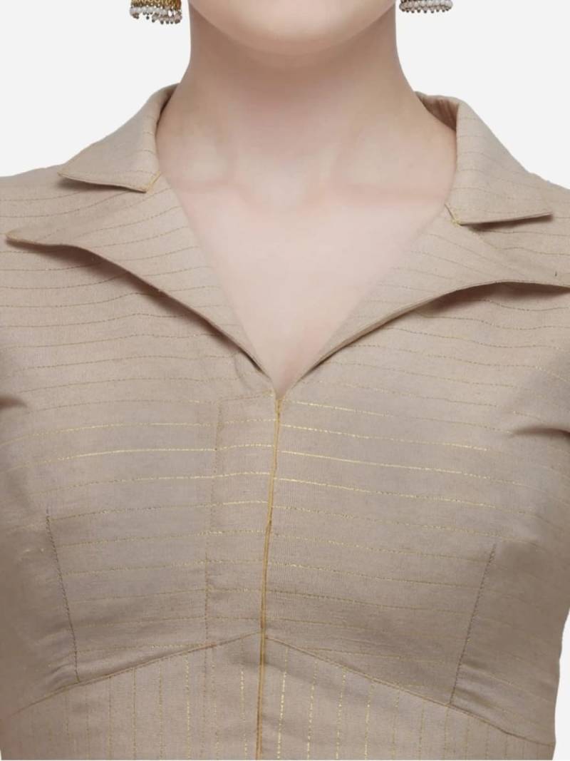 Beige Cotton Blouse with Long Sleeves & Front Hook