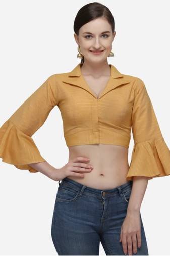 Mustard Heavy Cotton Blouse with Long Sleeves & Front Hook
