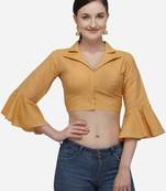 Mustard Cotton Blouse with Long Sleeves & Front Hook