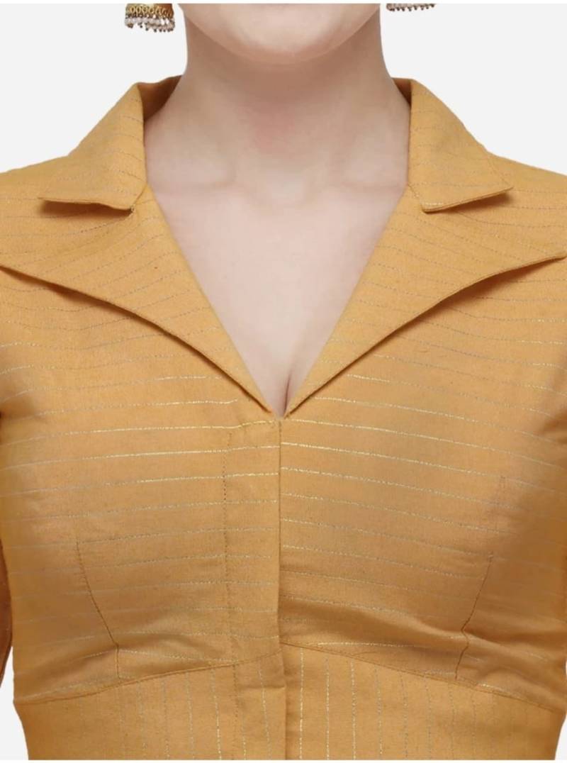 Mustard Cotton Blouse with Long Sleeves & Front Hook