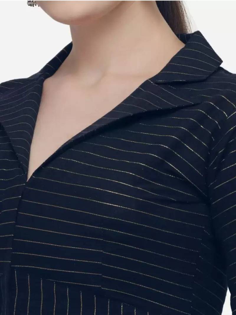 Navy Cotton Blouse with Long Sleeves & Front Hook