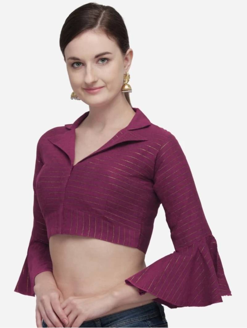 Pink Cotton Blouse with Long Sleeves & Front Hook