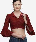 Red Heavy Cotton Blouse with Long Sleeves & Front Hook