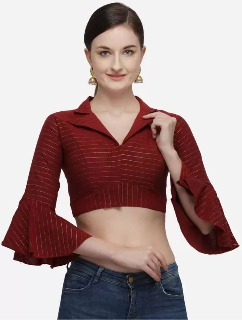 Red Heavy Cotton Blouse with Long Sleeves & Front Hook