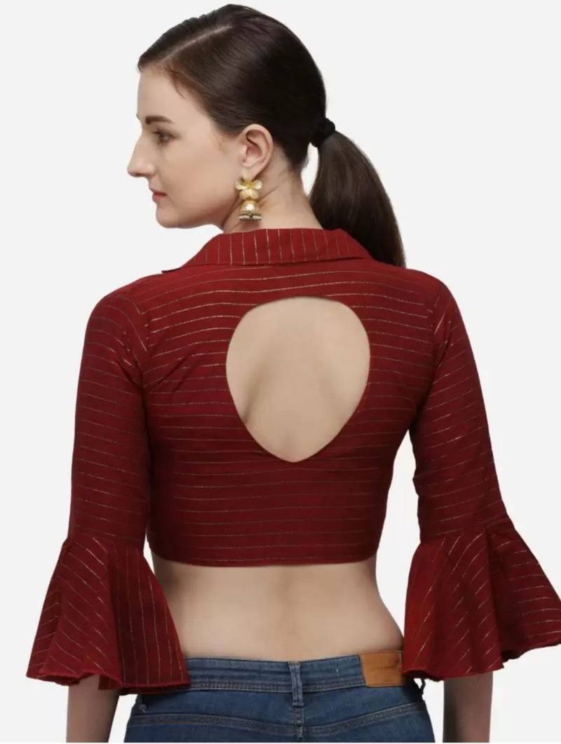 Red Heavy Cotton Blouse with Long Sleeves & Front Hook