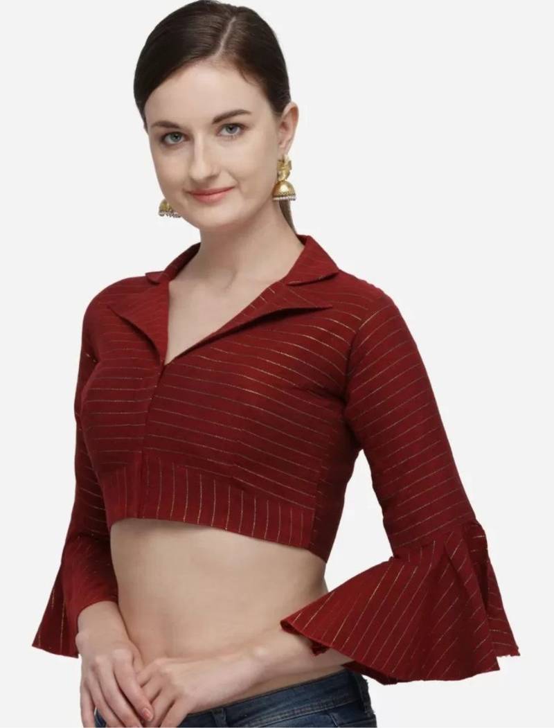 Red Heavy Cotton Blouse with Long Sleeves & Front Hook