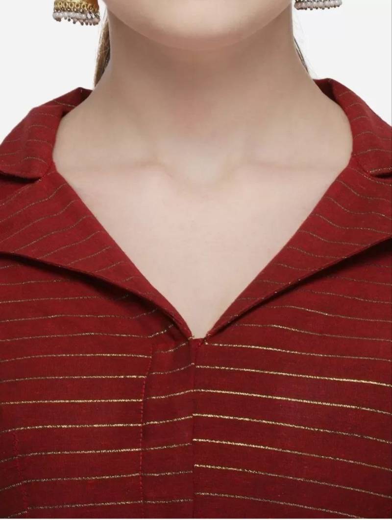 Red Heavy Cotton Blouse with Long Sleeves & Front Hook