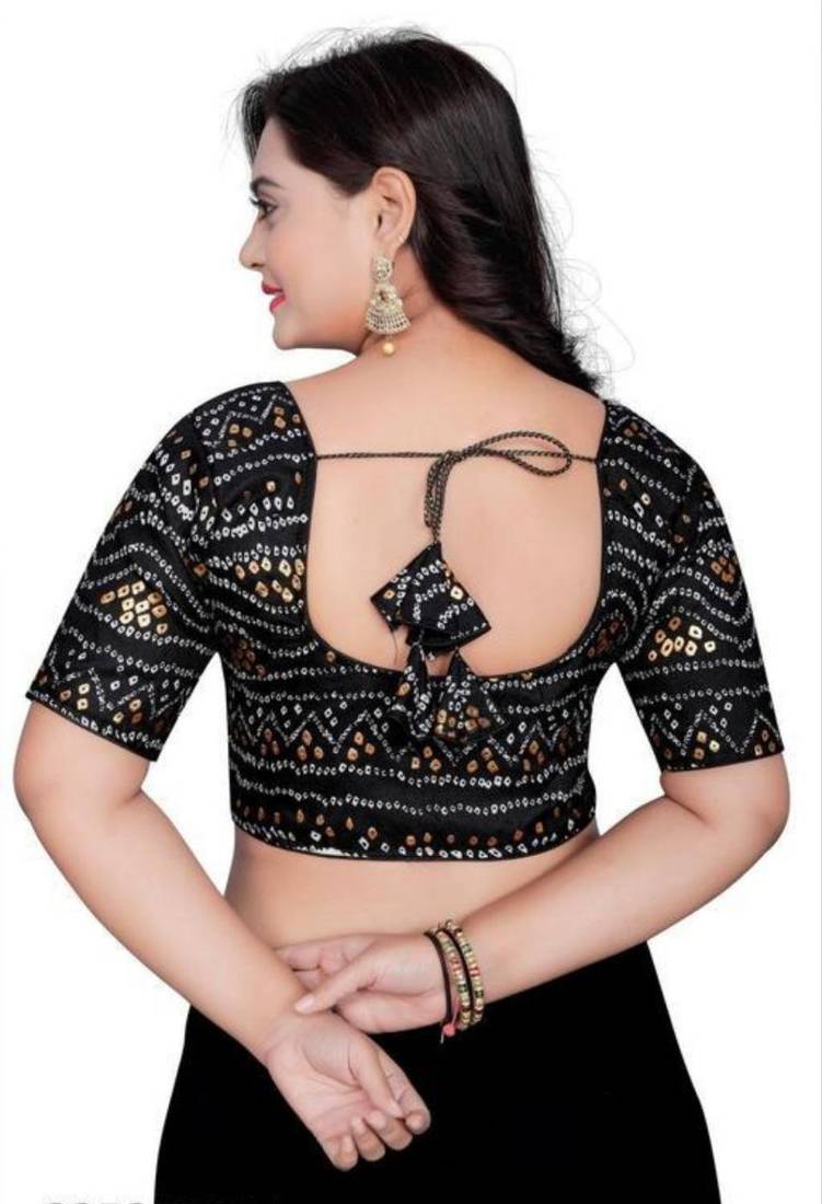 Black Cotton Chunri Blouse with Foil & Front Closure