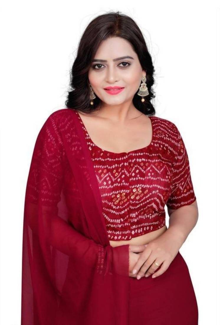 Maroon Cotton Chunri Blouse with Foil & Front Closure