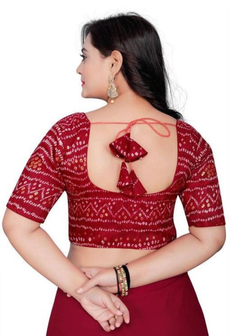 Maroon Cotton Chunri Blouse with Foil & Front Closure